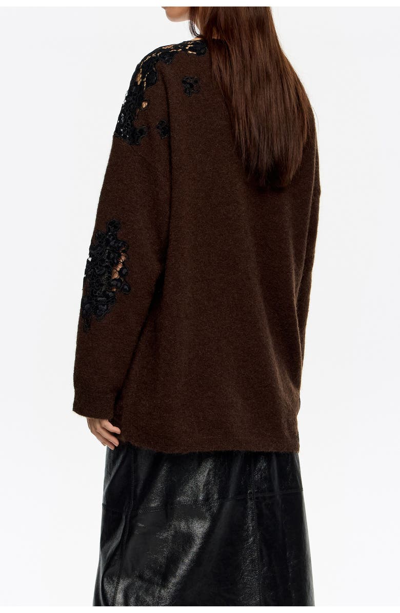 Bimba y Lola Lace Sweater, Alternate, color, Dark Brown