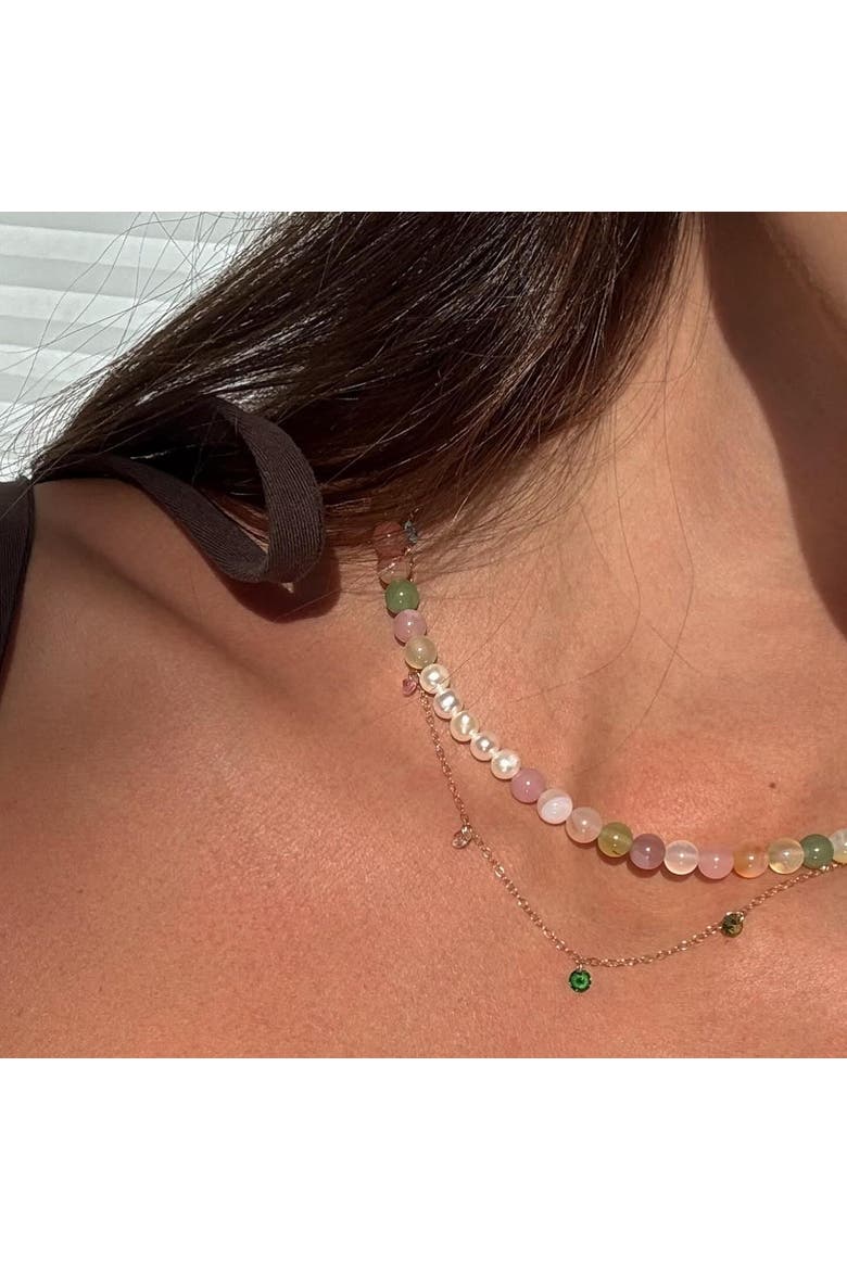 Summer Beaded gemstone & pearl choker necklace, Alternate, color, Multicolor