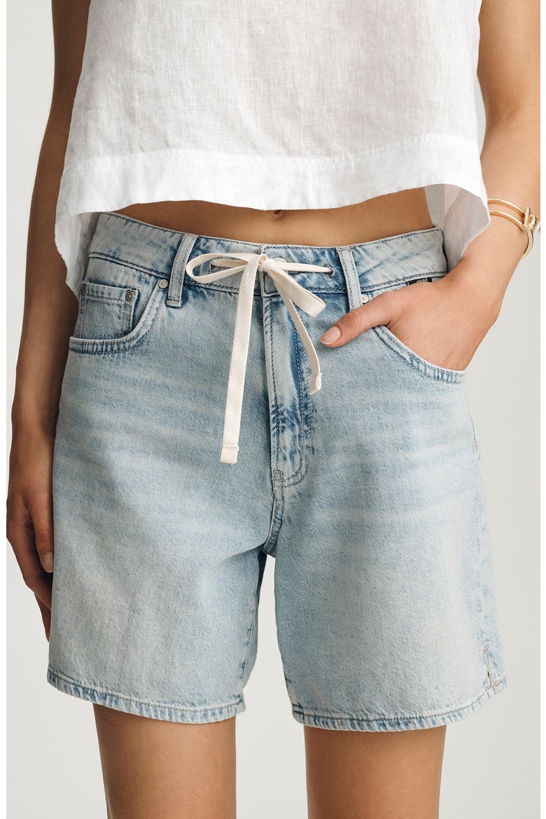 Nella Drawstring Mid Thigh Denim Shorts, Alternate, color, DENIM LIGHT BLUE
