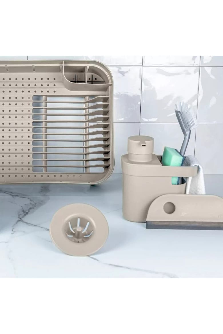 Compact Freestanding Plastic Kitchen Dish Drying Rack, Alternate, color, Beige