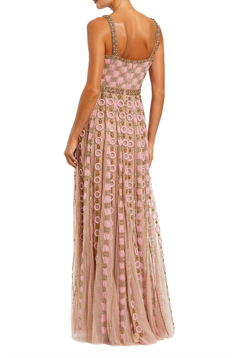 Petite Embellished Mesh A-Line Evening Gown, Alternate, color, Rose