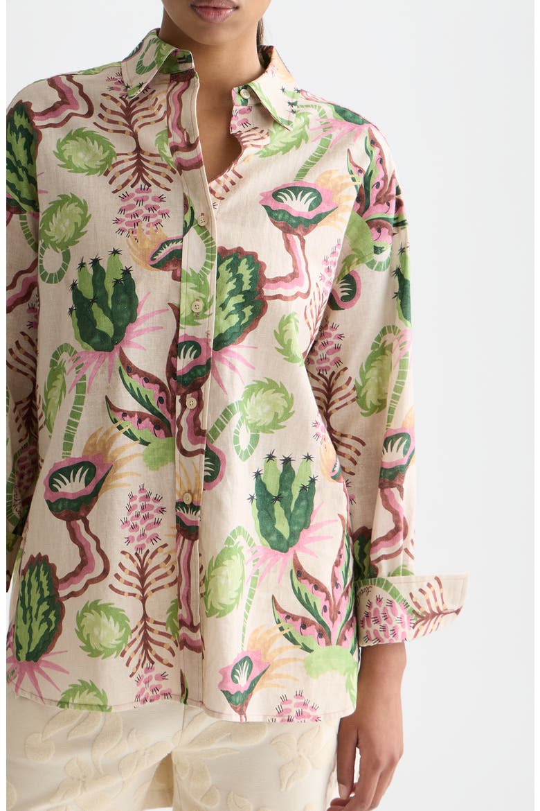 Print Linen & Cotton Button-Up Shirt, Alternate, color, DESERT FLORAL CANYON CLAY