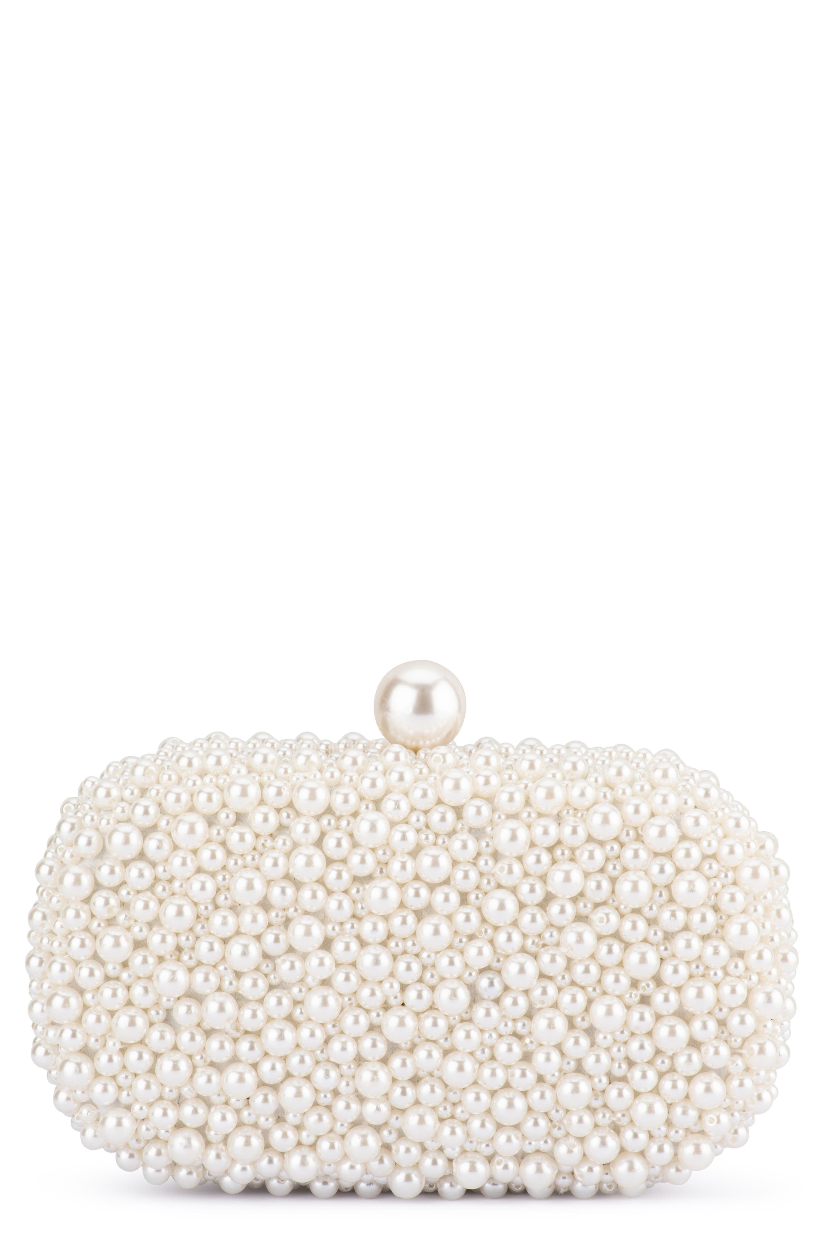 Olga Berg Valentina Faux Pearl Clutch, Main, color, Pearl/ Silver
