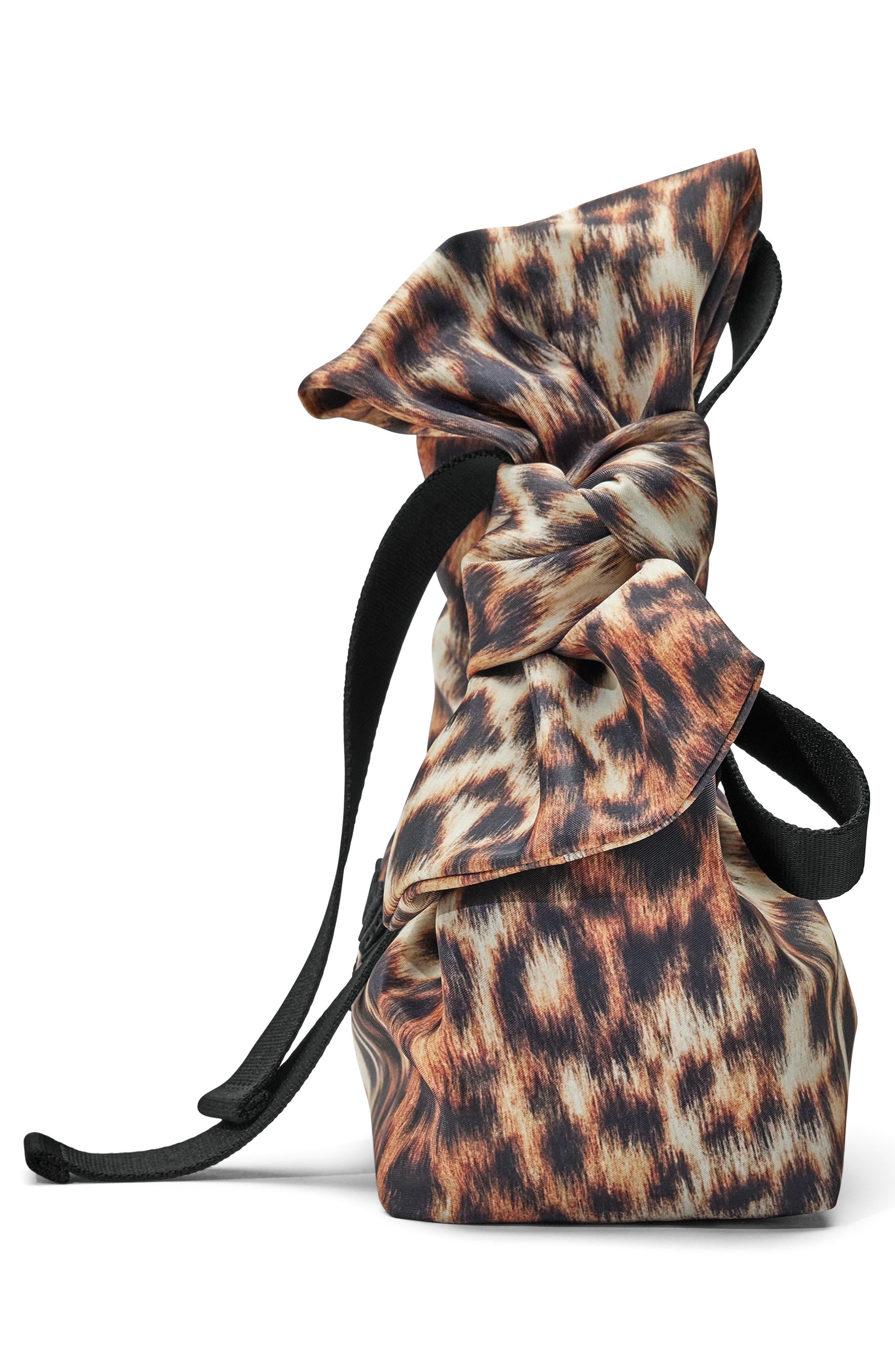 Mini Leopard Print Bow Sack Bag, Alternate, color, BROWN MULTI