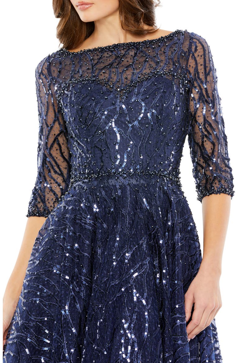 Sequin Embellished Midi Dress, Alternate, color, NAVY
