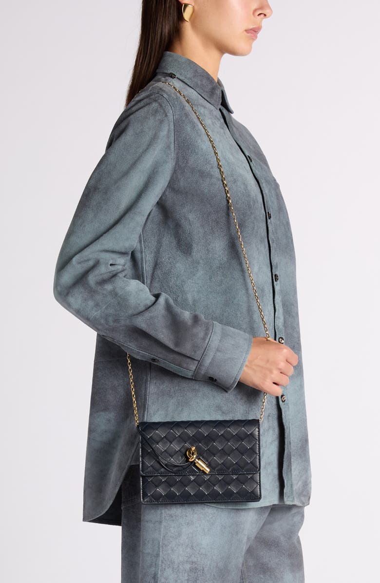 Bottega Veneta Andiamo Intrecciato Leather Badge Holder, Alternate, color, 4338 Midnight-Muse Brass