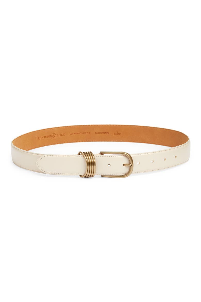 Parker Brass Hoop Leather Belt, Main, color, IVORY PEARL