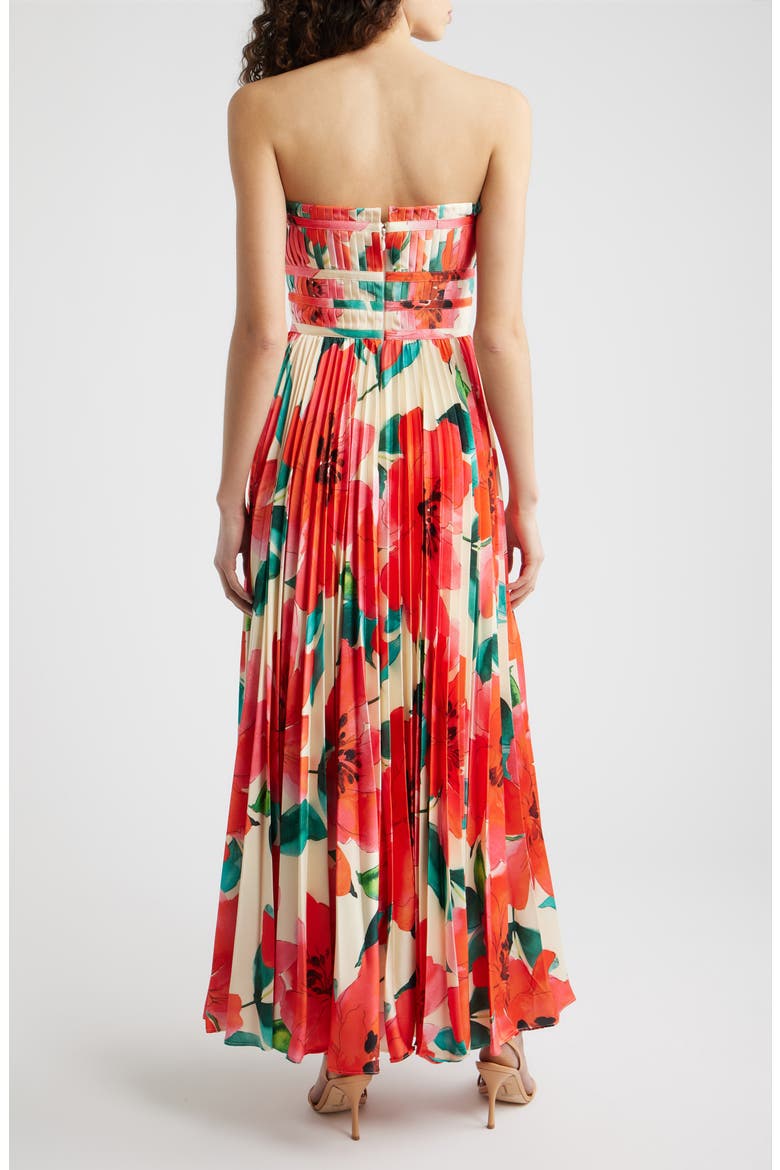 Sabina Floral Tiered Plissé Gown, Alternate, color, IVORY/ CORAL WATERCOLOR
