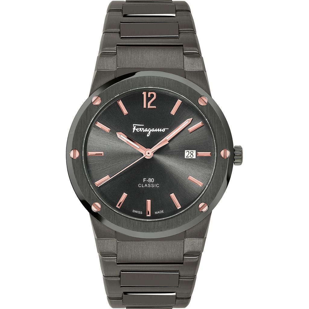 Salvatore Ferragamo F-80 Classic Gunmetal Bracelet Watch, 41mm in Grey at Nordstrom Rack