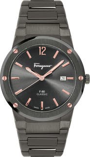 FERRAGAMO Salvatore Ferragamo F-80 Classic Gunmetal Bracelet Watch, 41mm