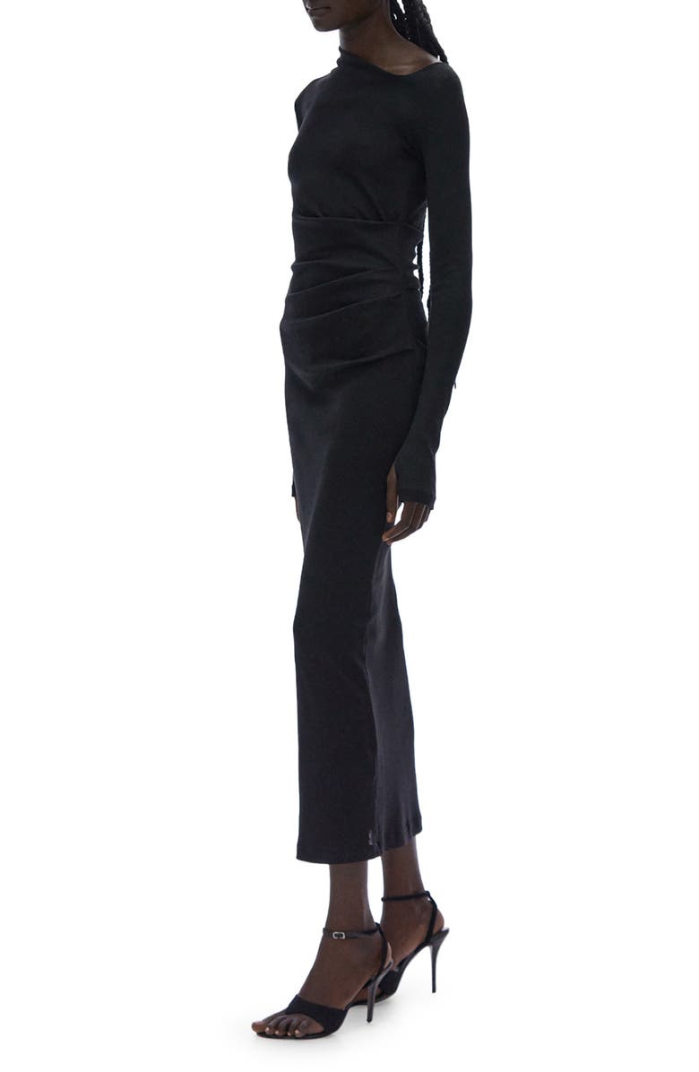 Helmut Lang Asymmetric Neck Long Sleeve Rib Dress, Alternate, color,