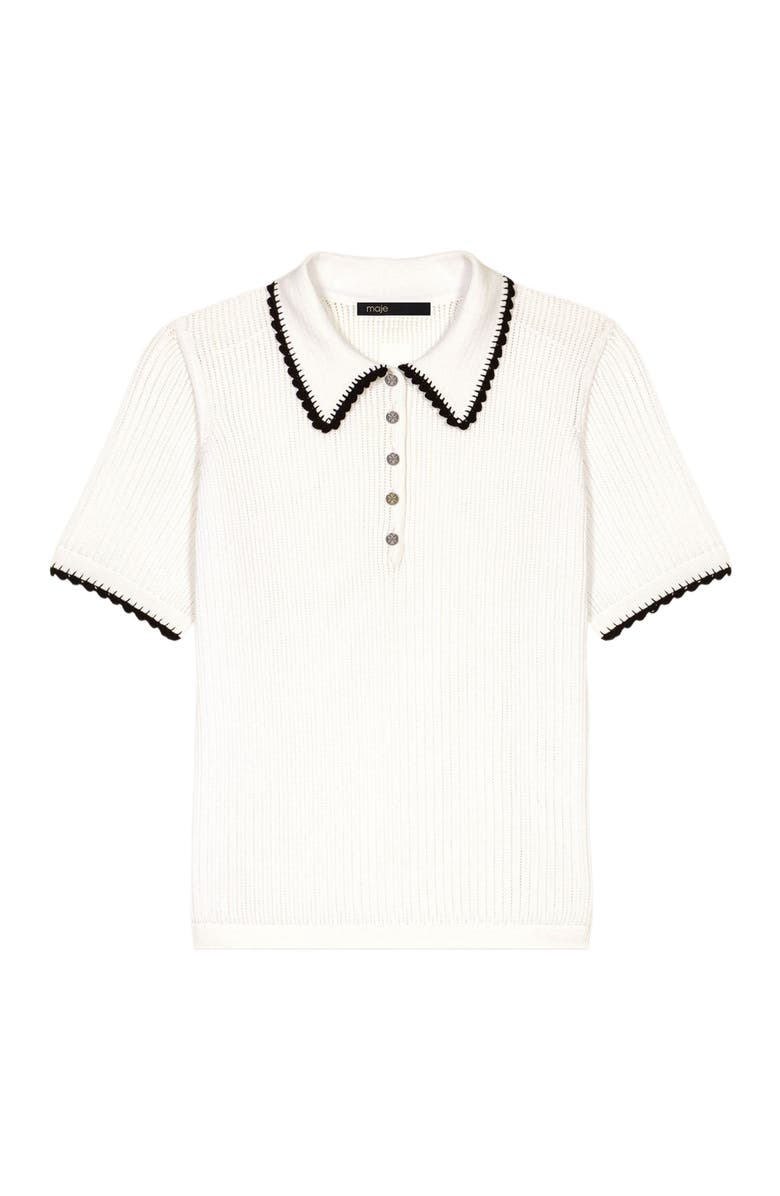maje Pointelle knit crochet polo shirt, Main, color, White / Black