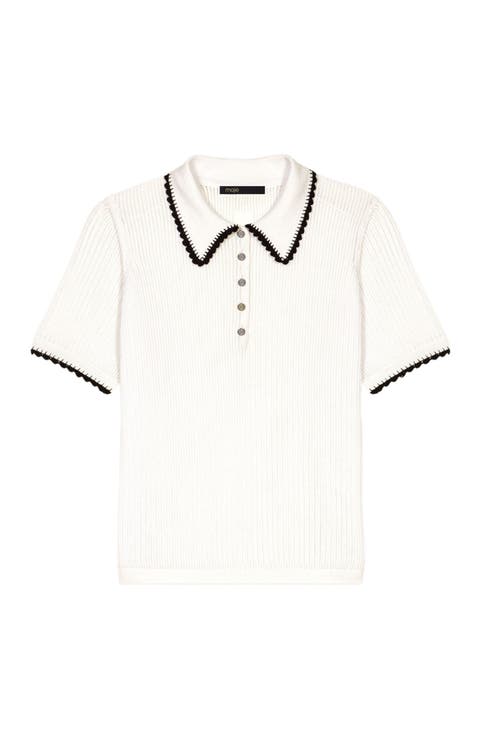 Pointelle knit crochet polo shirt
