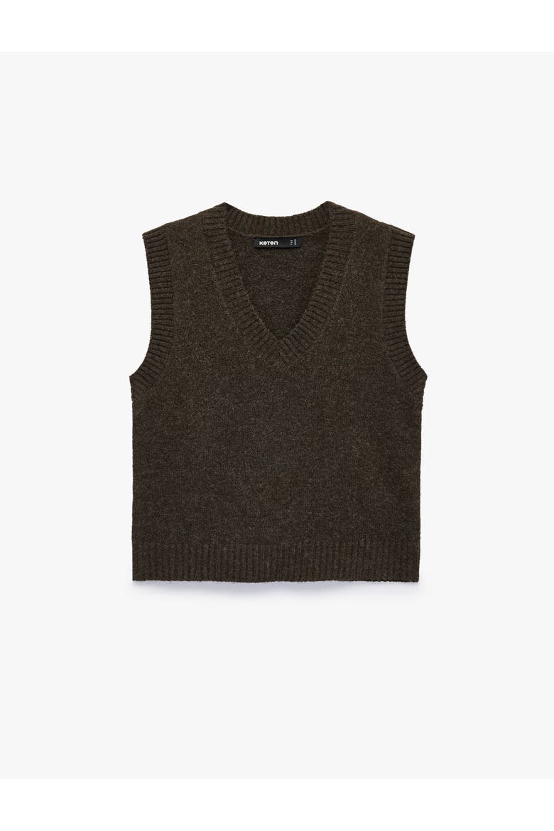 Wool Blend V Neck Sleeveless Knit Sweater Vest, Alternate, color, BROWN