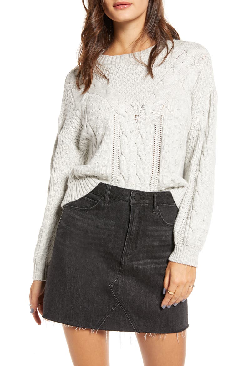 x Claudia Sulewski Cable Sweater, Main, color, GREY QUIET HEATHER