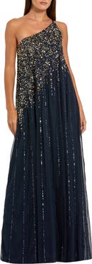Mac Duggal One Shoulder Embellished Trapeze A Line Gown