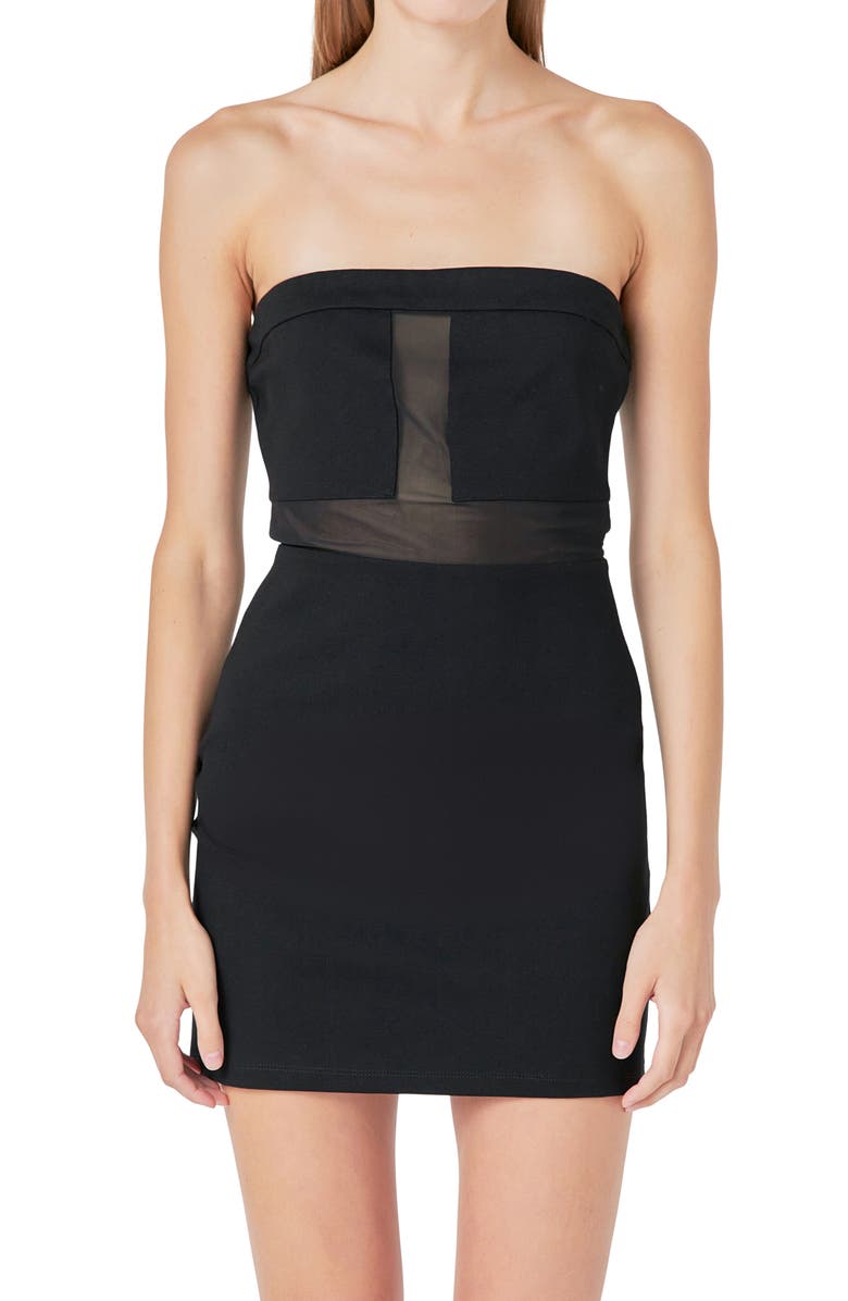 Grey Lab Illusion Inset Strapless Minidress, Alternate, color, Black
