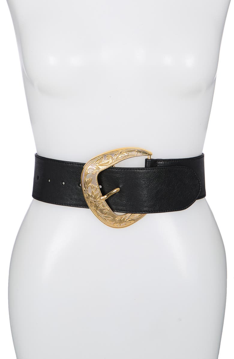 Raina Outlaw Leather Belt, Main, color, Black