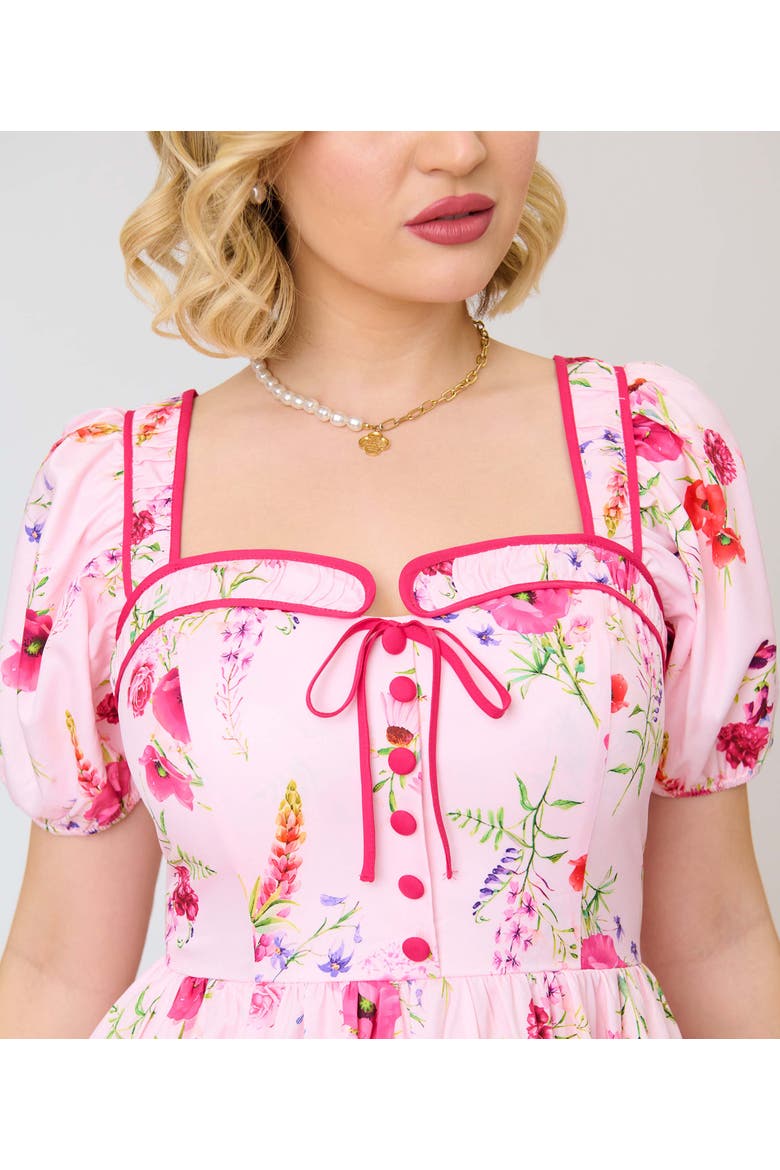 1940s Sweetheart Button Front Swing Dress, Alternate, color, Pink Floral Print
