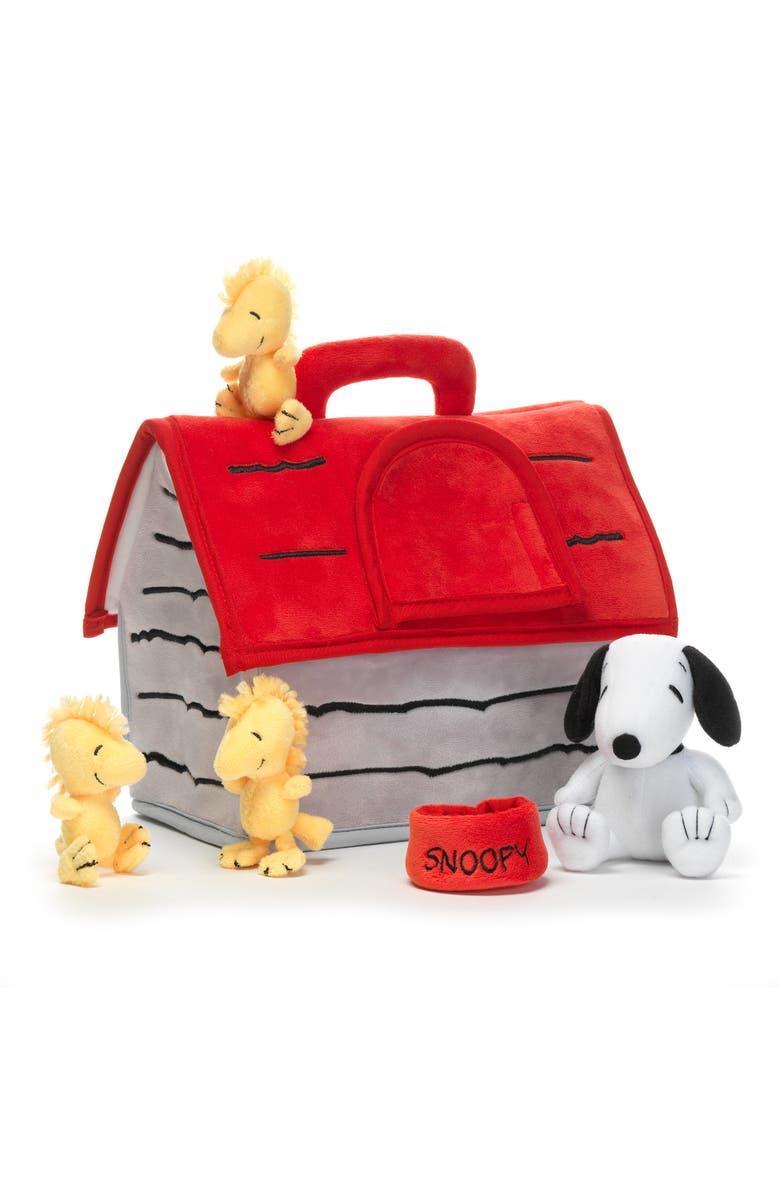 Lambs & Ivy Classic Snoopy Interactive Plush Doghouse with 5 Stuffed Animal Toys, Alternate, color, Red Multi