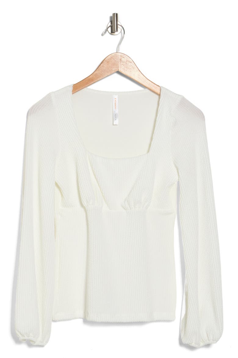 Square Neck Long Sleeve Ribbed Top, Alternate, color, IVORY