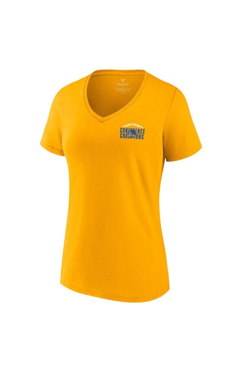 FANATICS Women's Fanatics Branded Gold Golden State Warriors 2022 Western Conference Champions Balanced Attack Roster V-Neck T-Shirt, Alternate, color, 