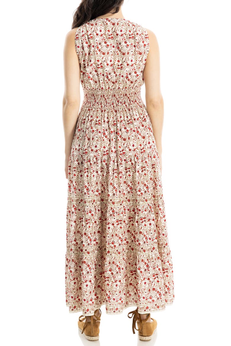 Floral Sleeveless Twist Front Cotton Blend Maxi Dress, Alternate, color, CREAM/ RED WHIMSICAL PETALS