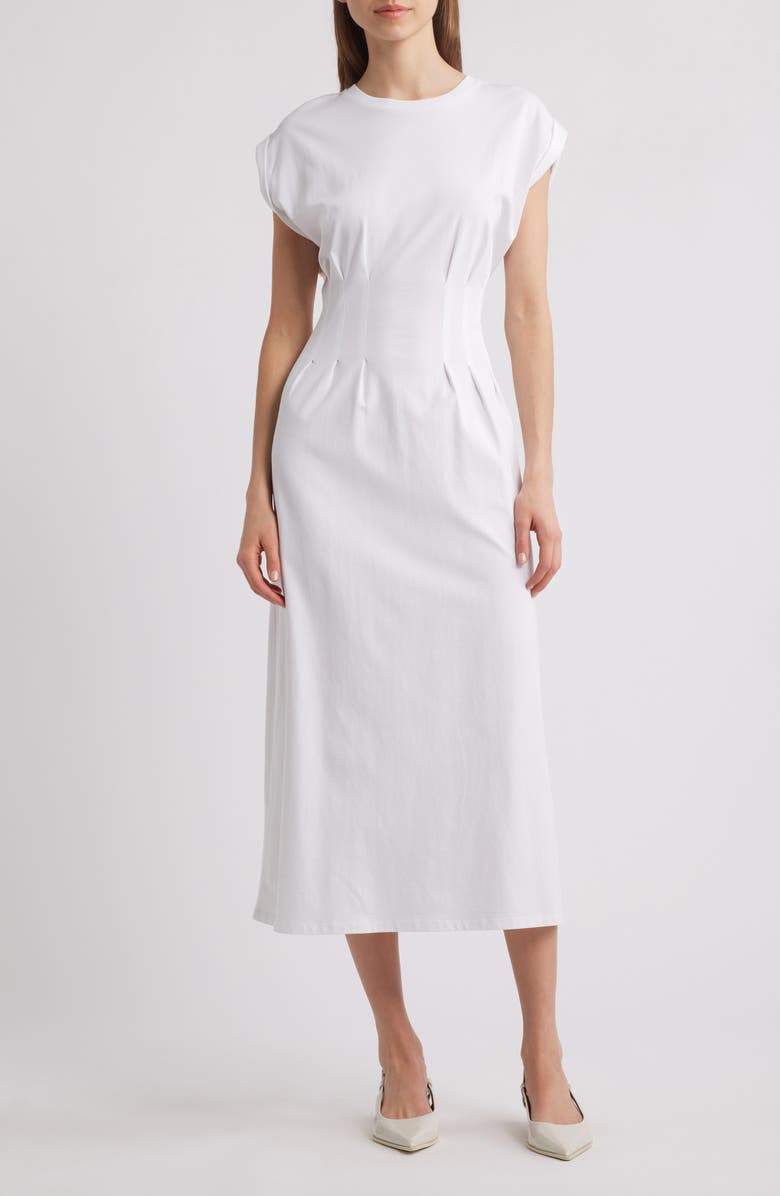 FRAME The Nipped Organic Cotton Jersey Midi Dress, Main, color, White