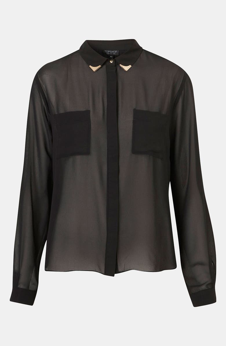 Topshop Moto Tipped Collar Chiffon Shirt, Main, color, 
