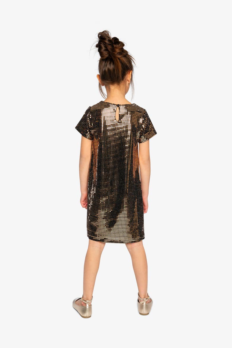 Short Sleeve A-Line Lurex Jersey Shimmer Dress, Alternate, color, Beige