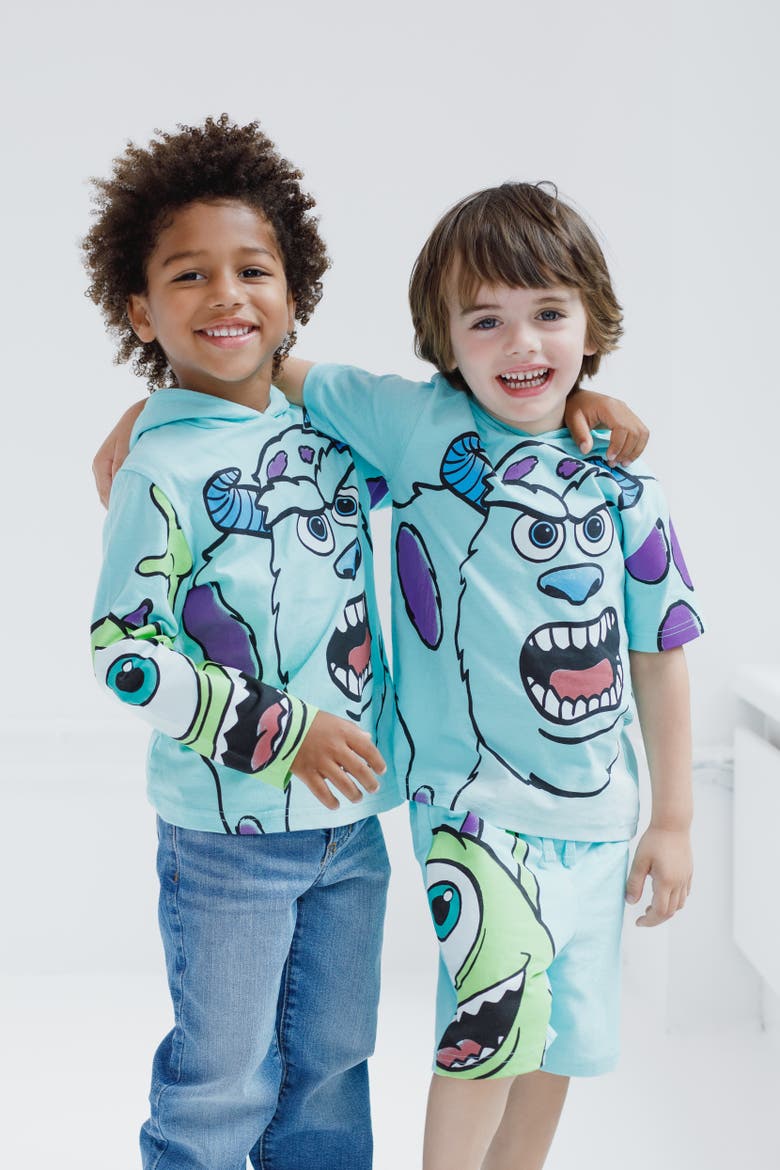 Monsters Inc. 2-Piece Hooded Tee and Shorts Set, Alternate, color, Sulley Mike Turquoise