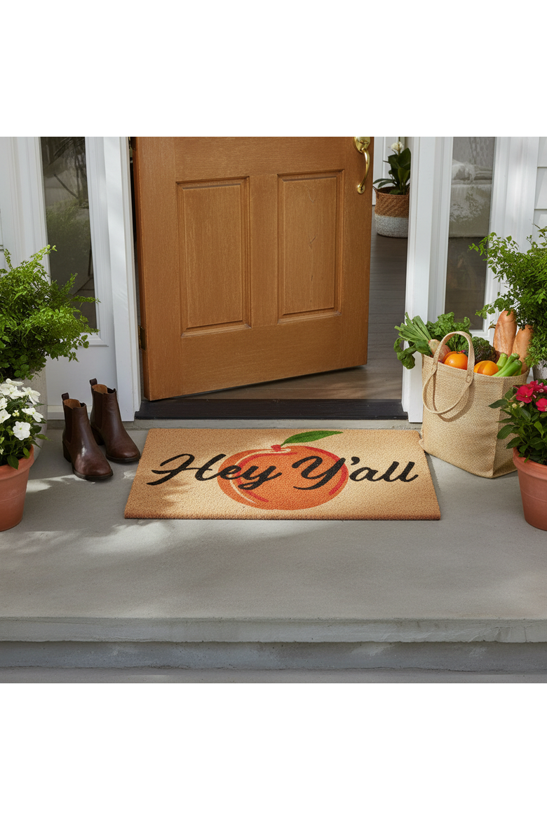 Hey Yall Peach Non-Slip Coir Mat Multi Coir Summer, Alternate, color, Orange