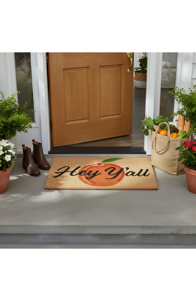tag Hey Yall Peach Non-Slip Coir Mat Multi Coir Summer, Alternate, color, Orange