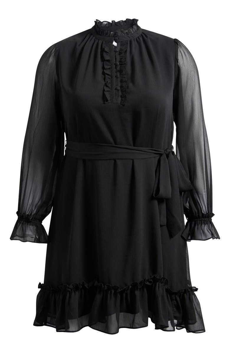 CeCe Ruffle Tie Waist Long Sleeve Dress, Alternate, color, Rich Black