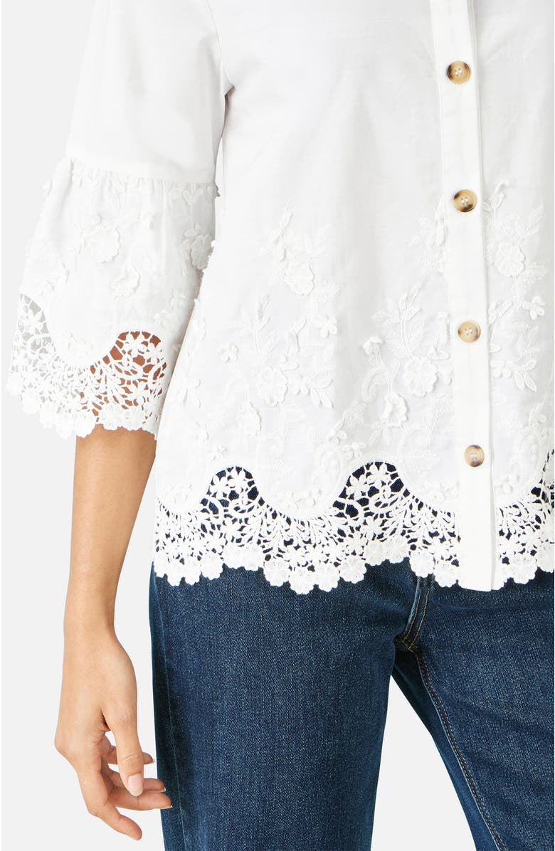 Yumi Cotton Lace Border Shirt, Alternate, color, White