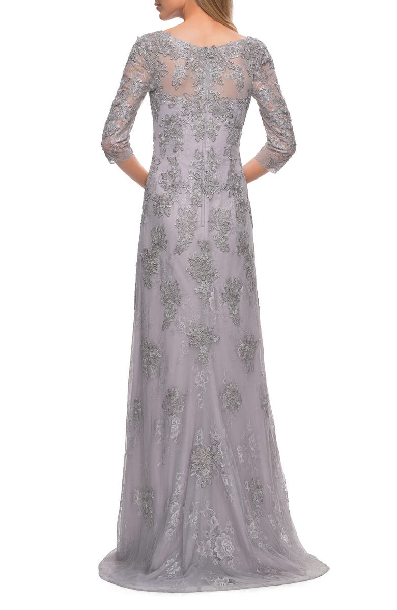 La Femme Embroidered Lace Column Gown, Alternate, color,