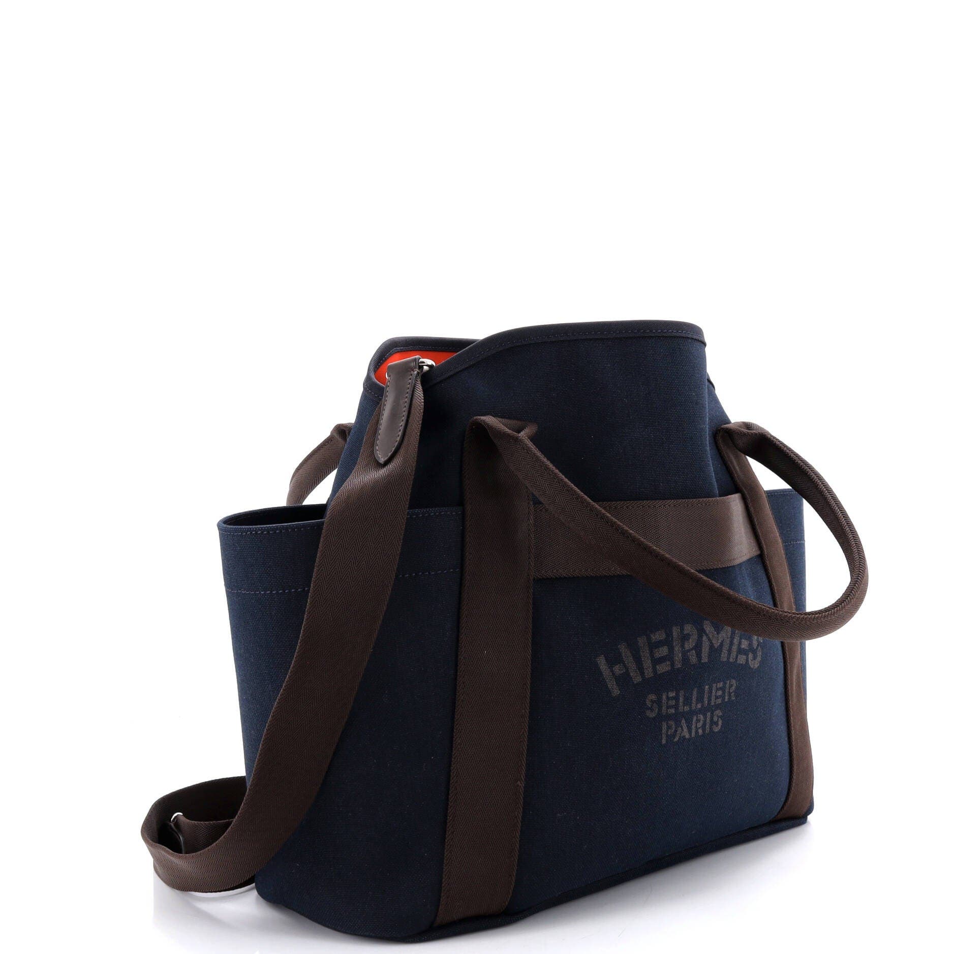 Pre-Owned Hermes Sac De Pansage Groom Handbag Canvas, Alternate, color, Bleu Nuit