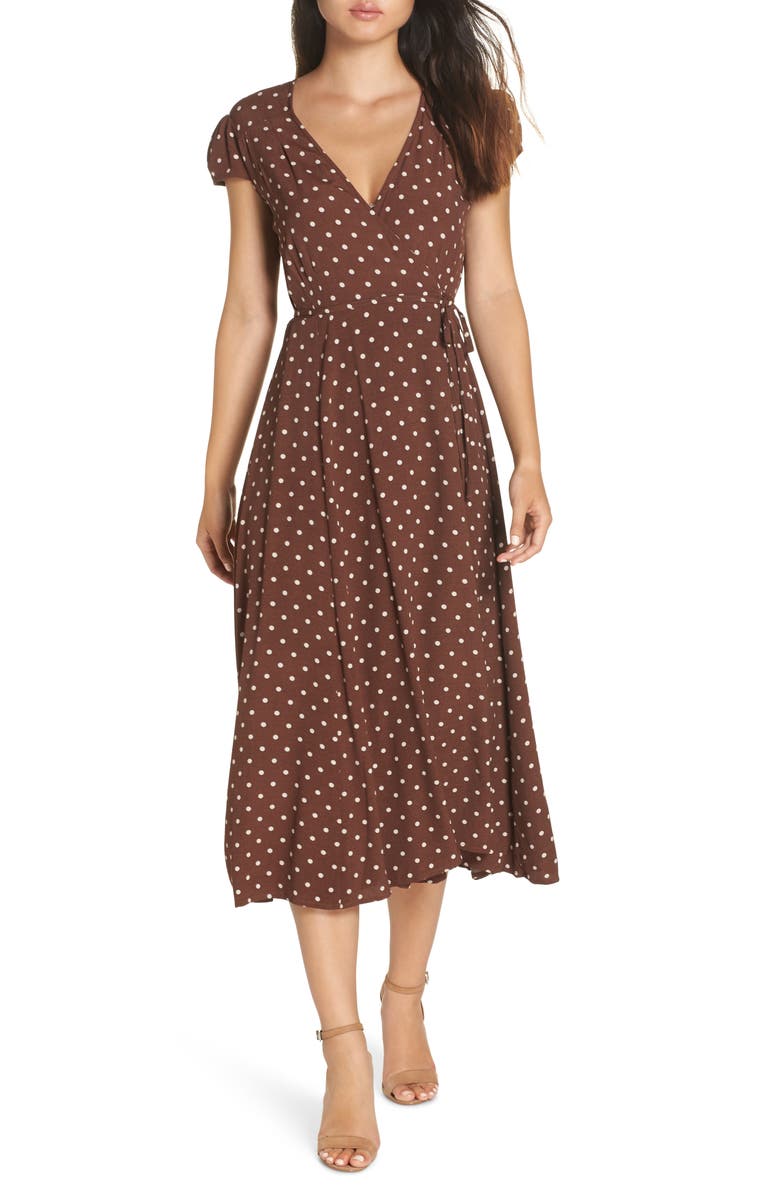 Bardot Polka Dot Wrap Dress, Main, color,