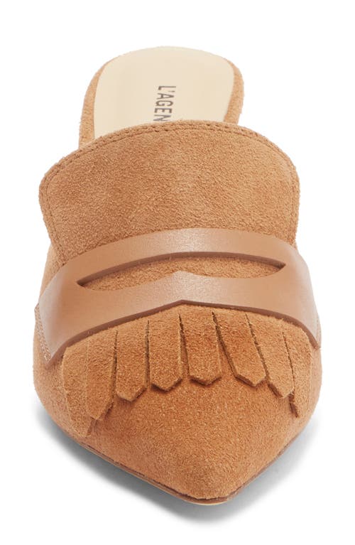 L'agence Bijou Ii Pointed Toe Kiltie Penny Loafer Mule In Brown
