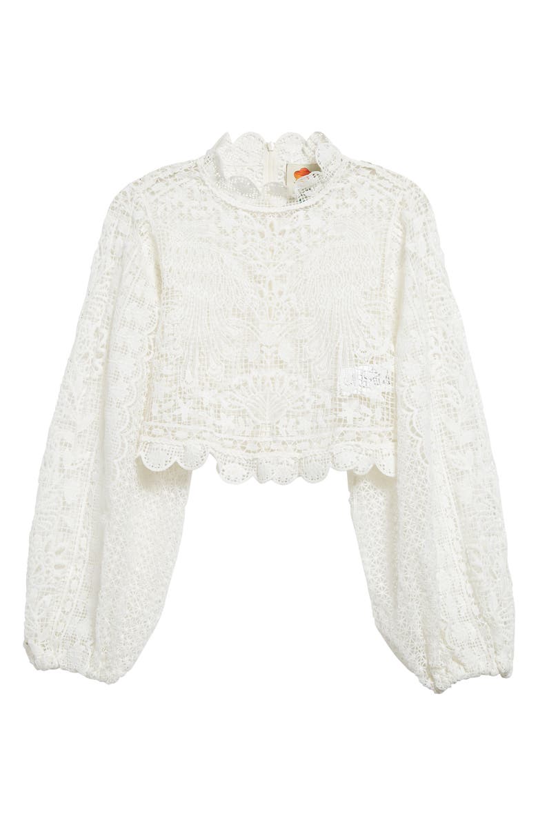 FARM Rio Guipure Long Sleeve Crop Top, Alternate, color,