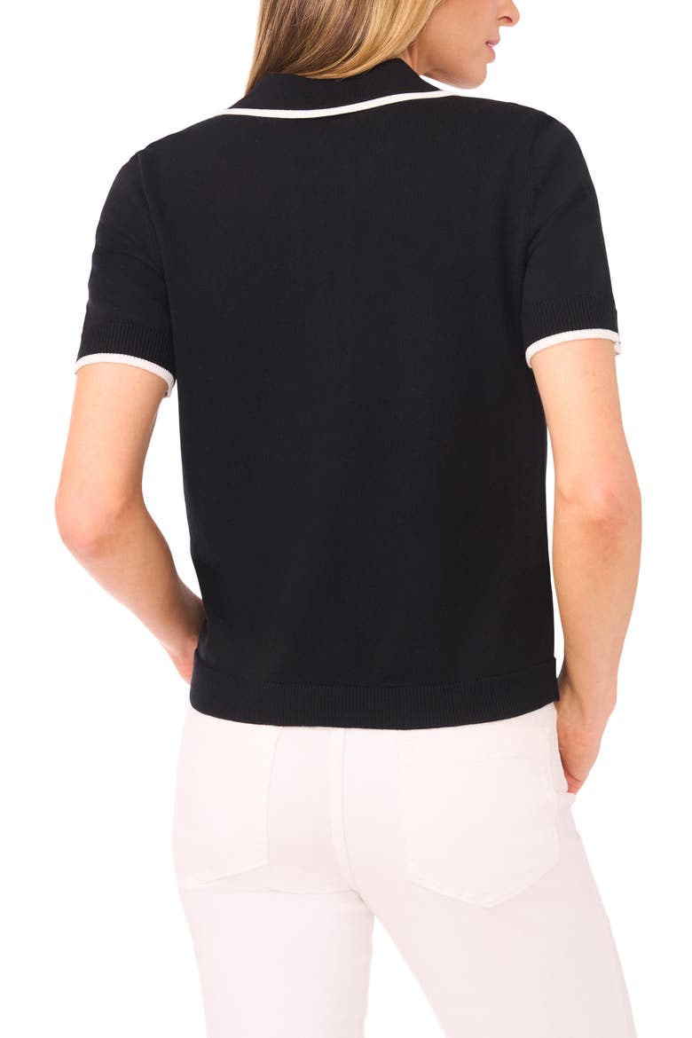 Tipped Johnny Collar Short Sleeve Sweater, Alternate, color, RICH BLACK
