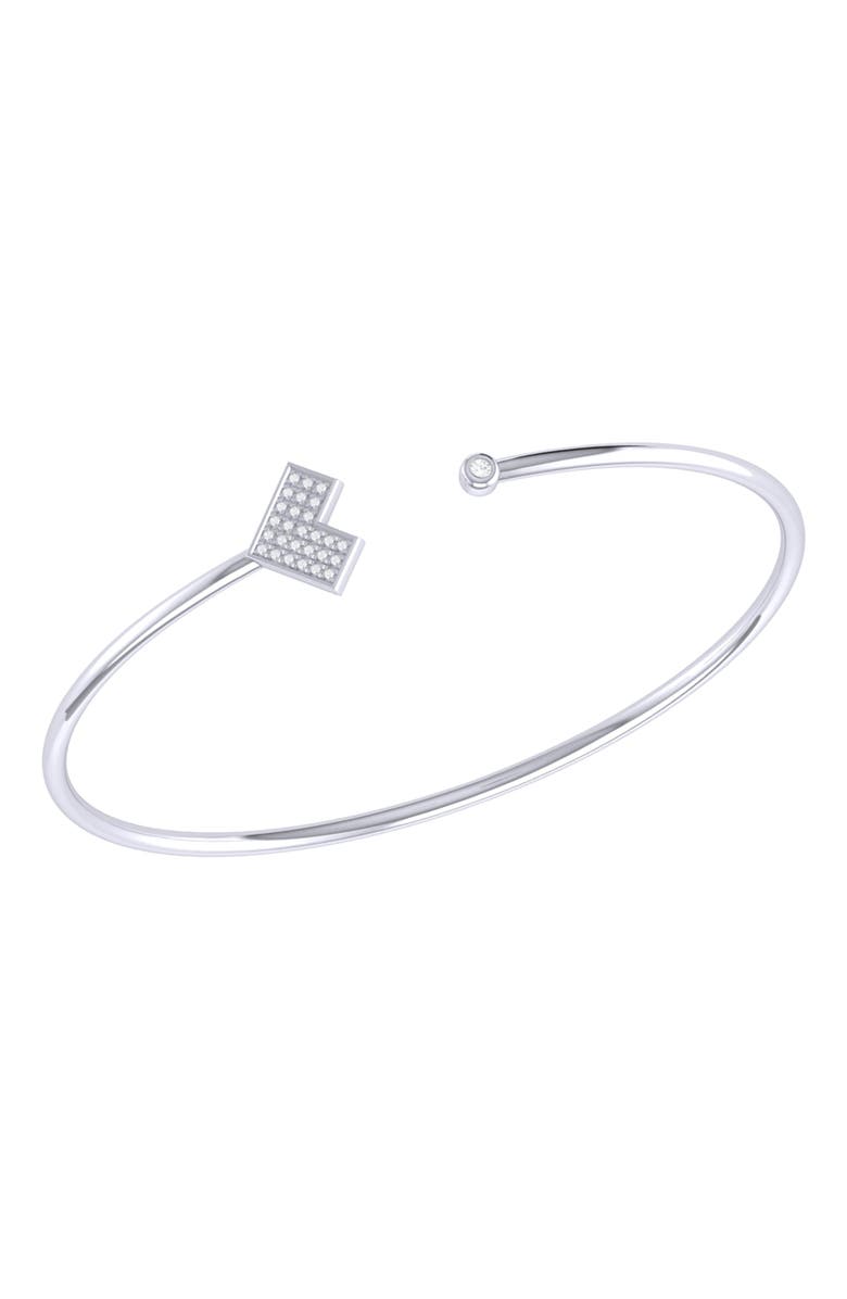 LuvMyJewelry One Way Arrow Sterling Silver Diamond Adjustable Cuff, Main, color, 