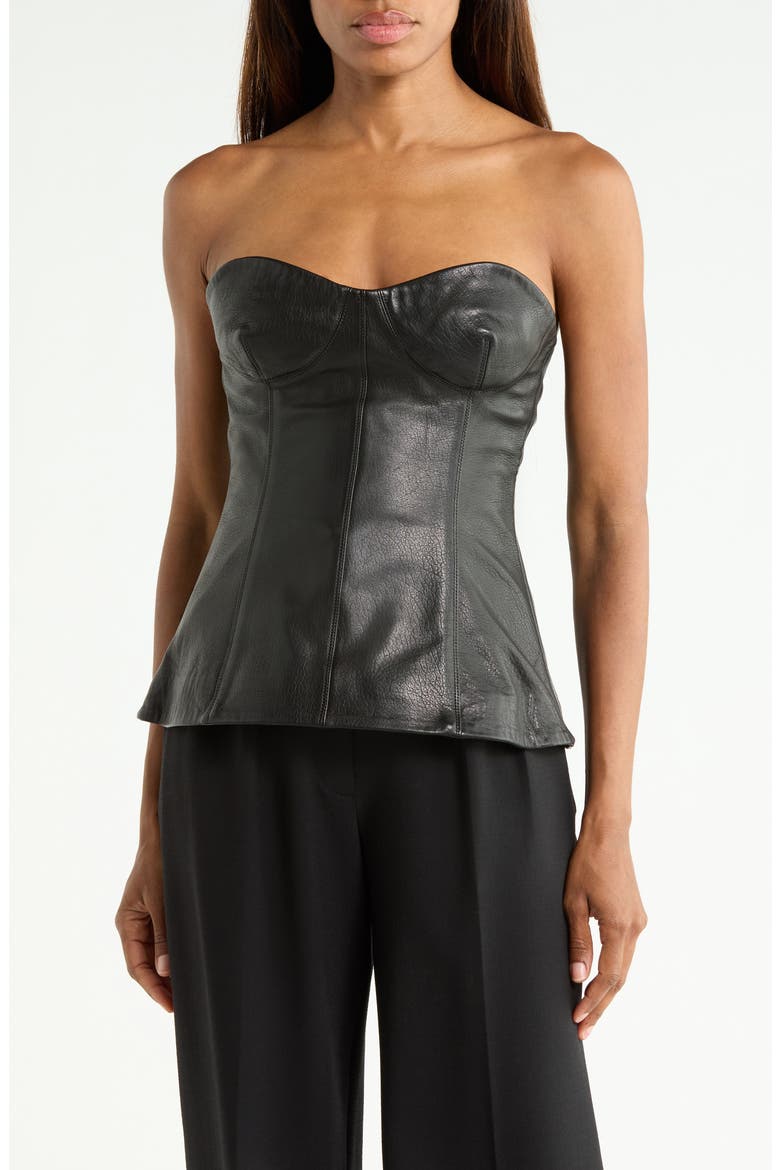 Tyla Leather Bustier Top, Main, color, BLACK