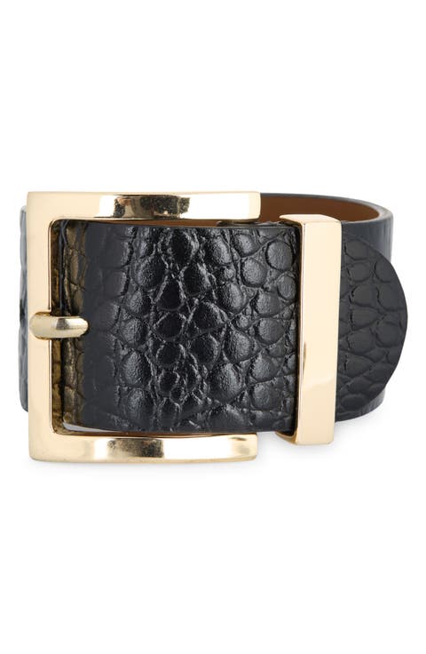 Croc Embossed Leather Cuff Bracelet
