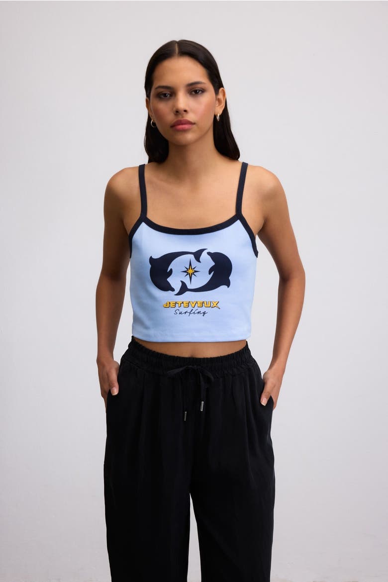 Nami Dolphin Graphic Crop Tank Top, Main, color, Light Blue