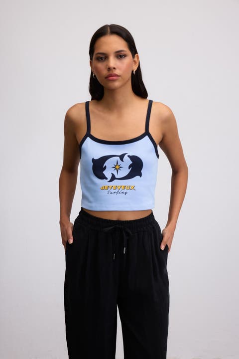 Nami Dolphin Graphic Crop Tank Top