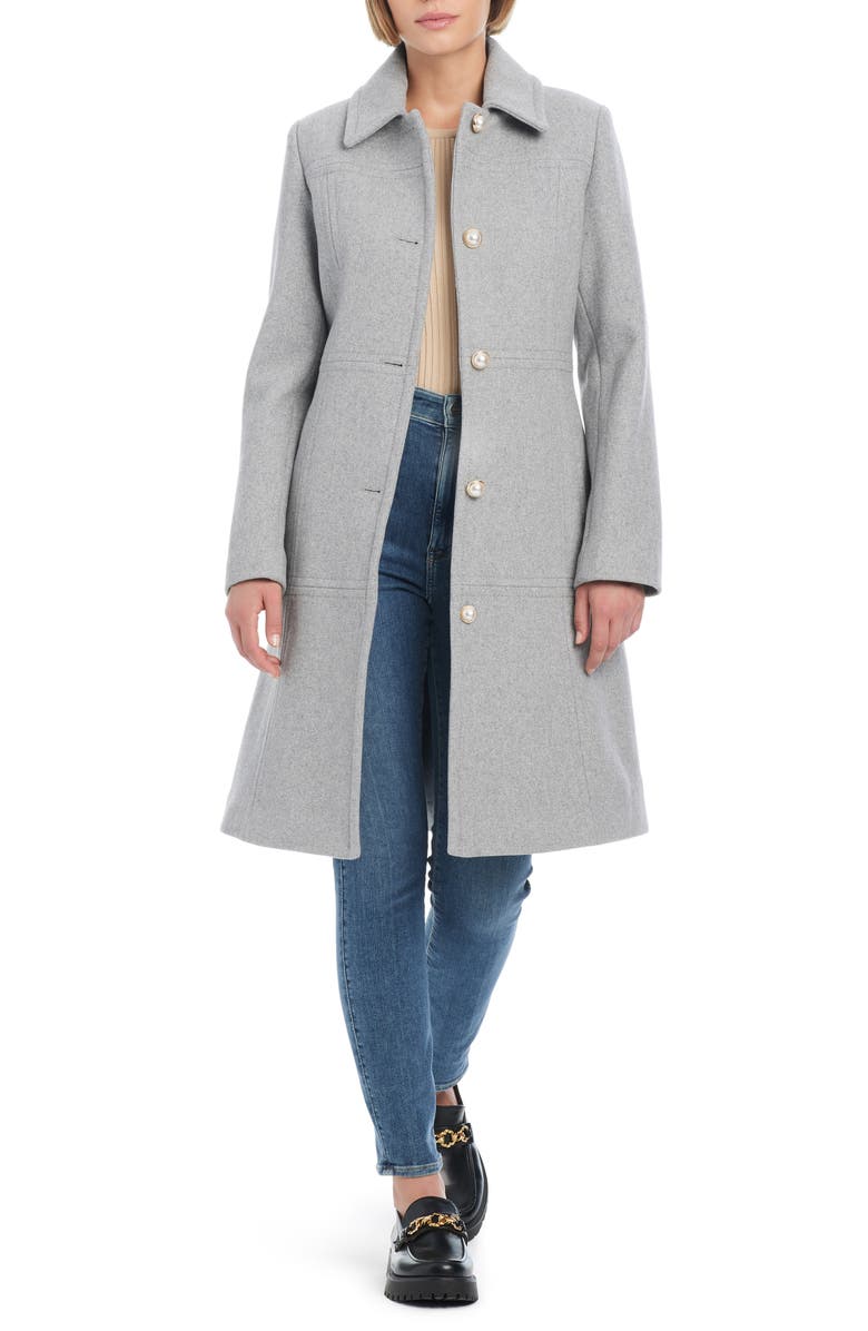 Kate Spade New York imitation pearl button wool blend coat, Alternate, color, Heather Grey