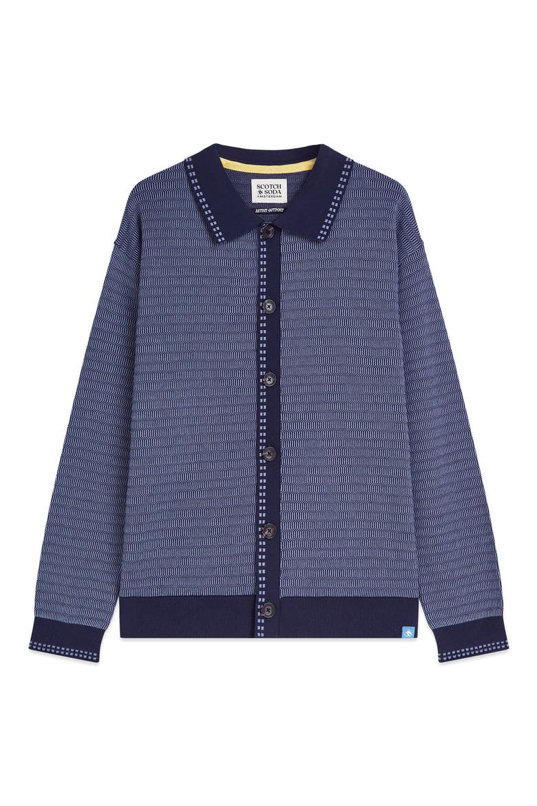 Jacquard Cotton Polo Cardigan, Alternate, color, PAGEANT BLUE