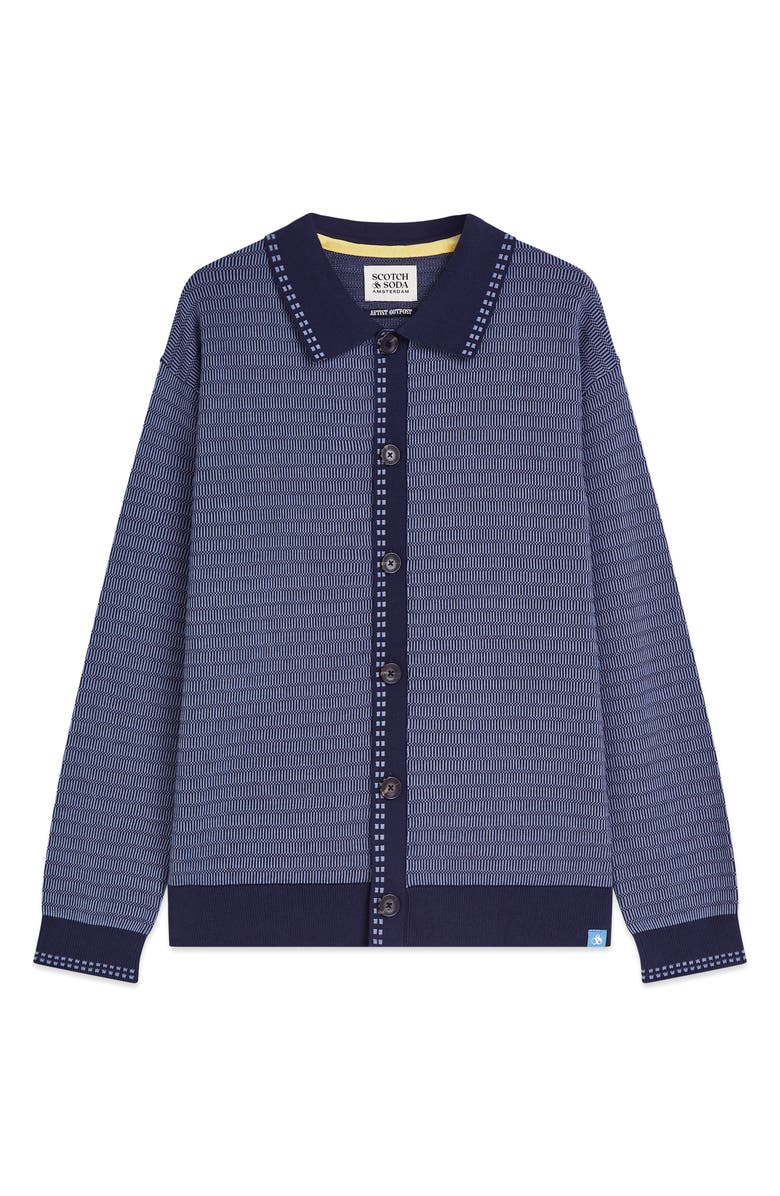 Scotch & Soda Jacquard Cotton Polo Cardigan, Alternate, color, Pageant Blue