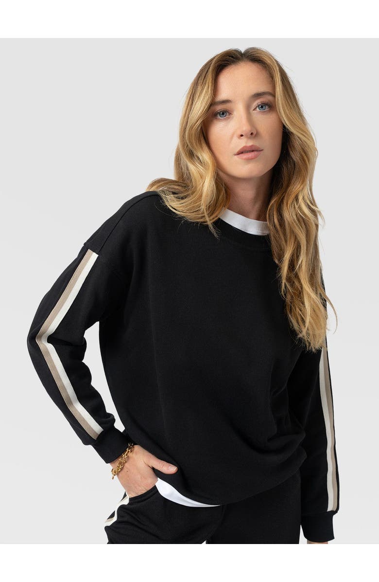 Saint + Sofia Victory Sweatshirt, Main, color, Black Cream/Beige Stripe